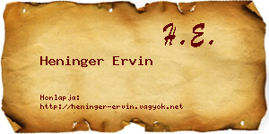 Heninger Ervin névjegykártya